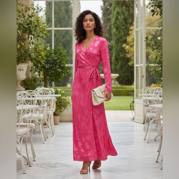 Zara Dresses & Skirts - Zara Pink Dress with V-Neck and Tie Belt